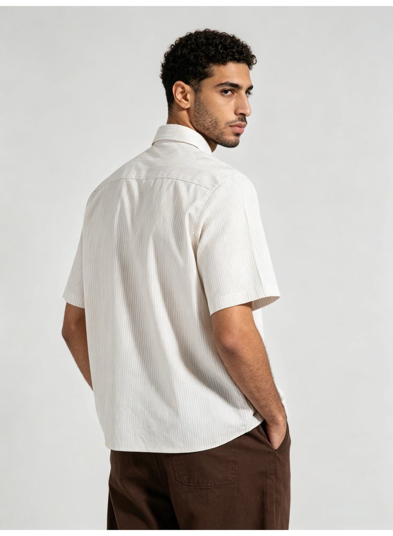زارا ZARA Men’s Vertical Stripe Short Sleeve Collared Button Down Shirt - Image 3