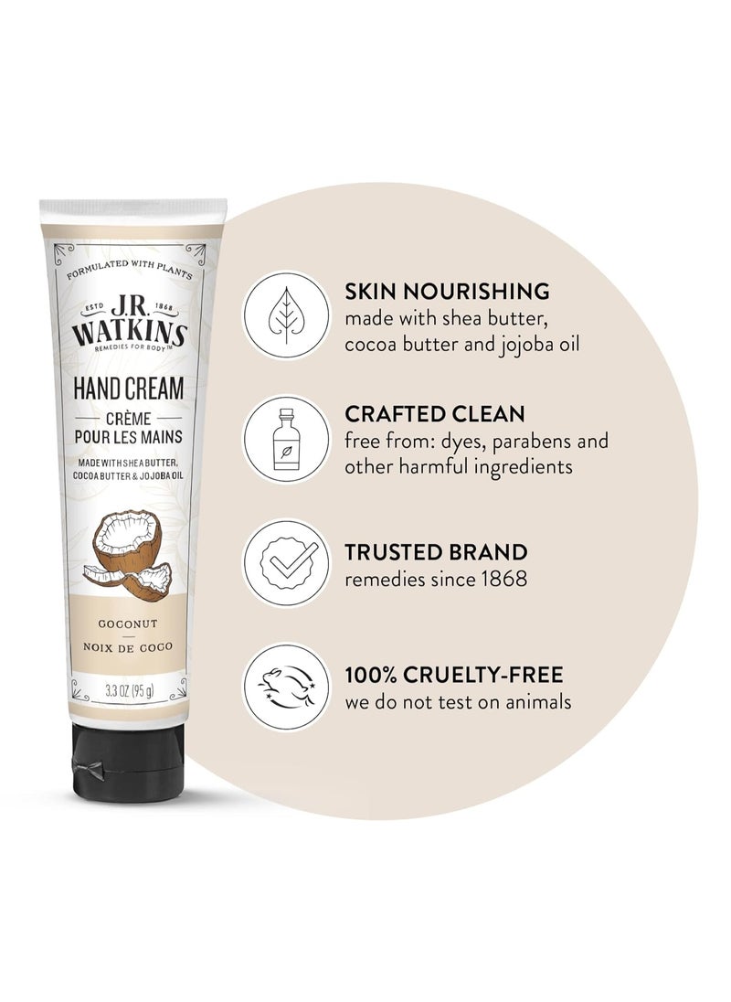 J.R.WATKINS J.R. Watkins Natural Moisturizing Hand Cream, Coconut, Hydrating Hand Moisturizer with Shea Butter, Cocoa Butter, and Avocado Oil, USA Made and Cruelty Free, 3.3oz  - Image 2