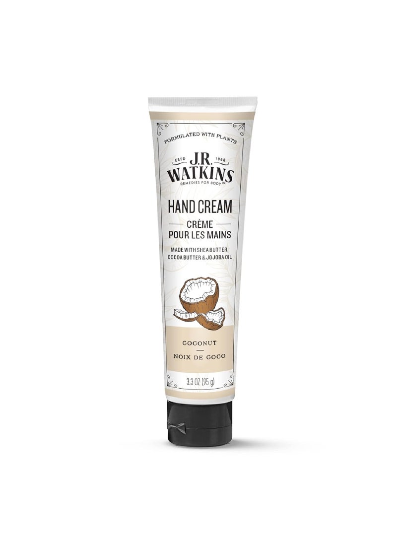 J.R.WATKINS J.R. Watkins Natural Moisturizing Hand Cream, Coconut, Hydrating Hand Moisturizer with Shea Butter, Cocoa Butter, and Avocado Oil, USA Made and Cruelty Free, 3.3oz  - Image 1