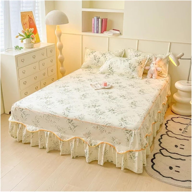 Ruffle Bed Skirt Wrap Around Bedding Skirt,Flower Print Bedskirt,3 Side Coverage Ruffle Bed Skirt with 2 Pillowcase(Color 12,200x220cm 3pcs) - Image 1