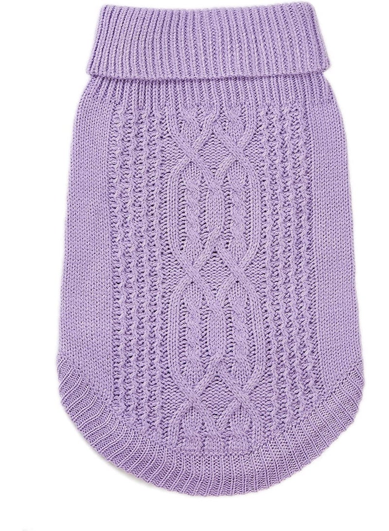 كنزات صوفية محبوكة للقطط، كنزة صوفية محبوكة بدون أكمام بياقة عالية، ملابس شتوية دافئة للقطط والكلاب الصغيرة في فصل الشتاء (بنفسجي، مقاس صغير) - Image 4