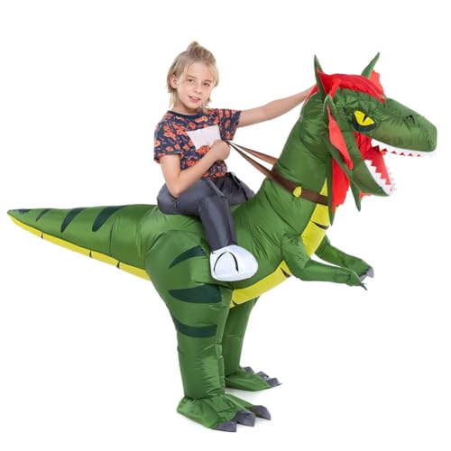 HSCTEK Inflatable Dinosaur Costume Kids Boys Girls, Inflatable Blow Up Riding Dilophosaurus Costume Child, Ride On Halloween Costume Children - Image 2