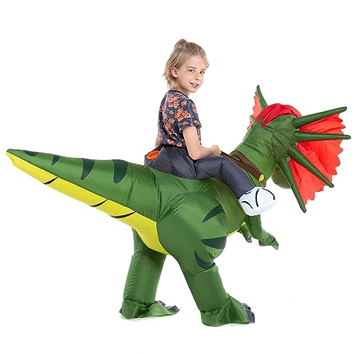 HSCTEK Inflatable Dinosaur Costume Kids Boys Girls, Inflatable Blow Up Riding Dilophosaurus Costume Child, Ride On Halloween Costume Children - Image 3