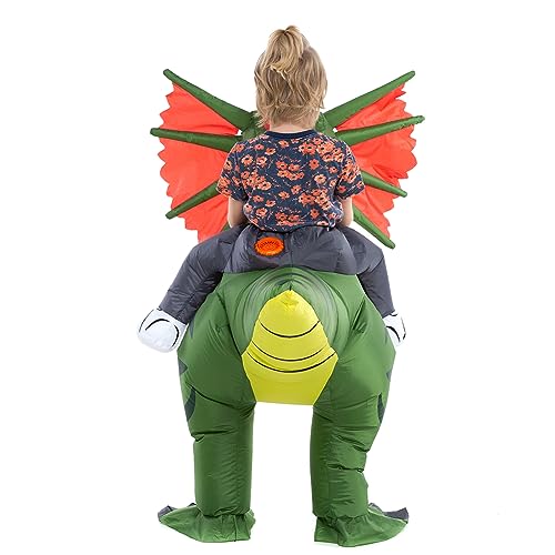 HSCTEK Inflatable Dinosaur Costume Kids Boys Girls, Inflatable Blow Up Riding Dilophosaurus Costume Child, Ride On Halloween Costume Children - Image 4