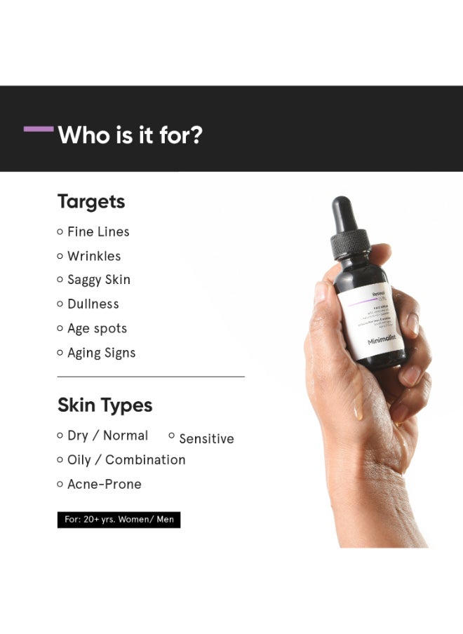 MINIMALIST - Anti Aging Face Serum with 0.3% Retinol |Night Face Serum With Retinol And Q10 To Reduce Fine Lines And Wrinkles | For Women And Men - Image 1