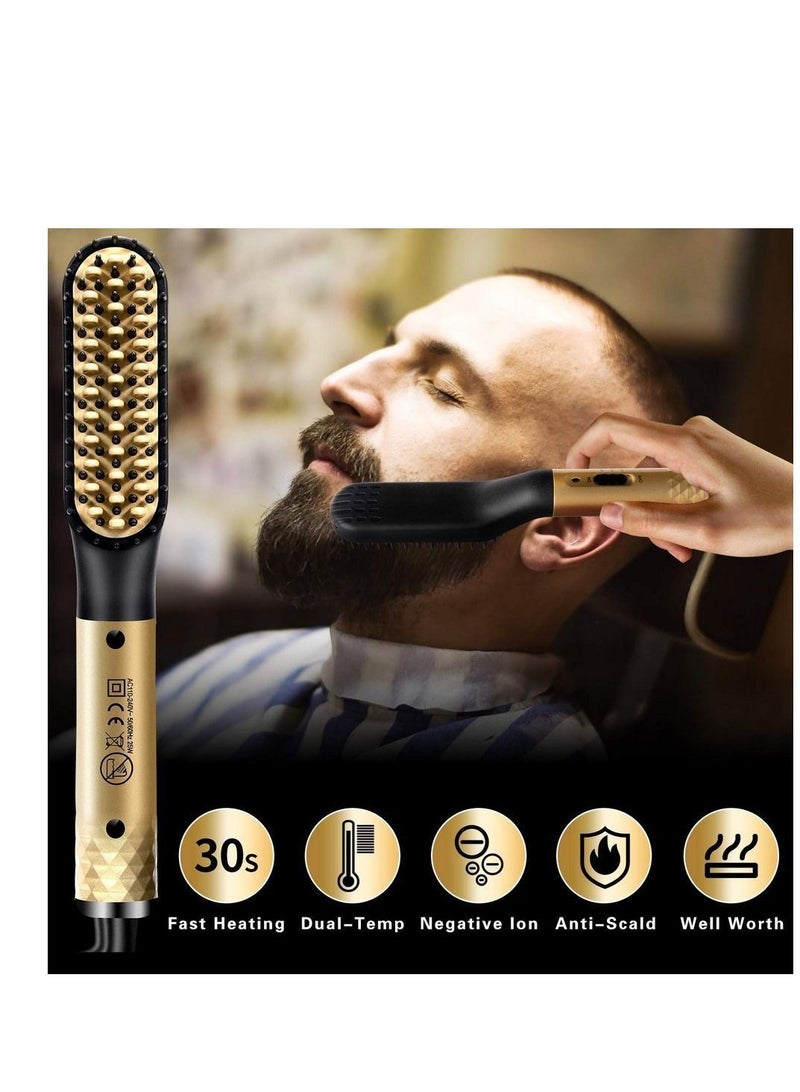 Beard Straightener for Men-Electric Hot Brush Multifunctional Hair Straightening Comb with 30S Fast Heating and Anti-Scald Feature Great Home Travel Gold  - Image 4