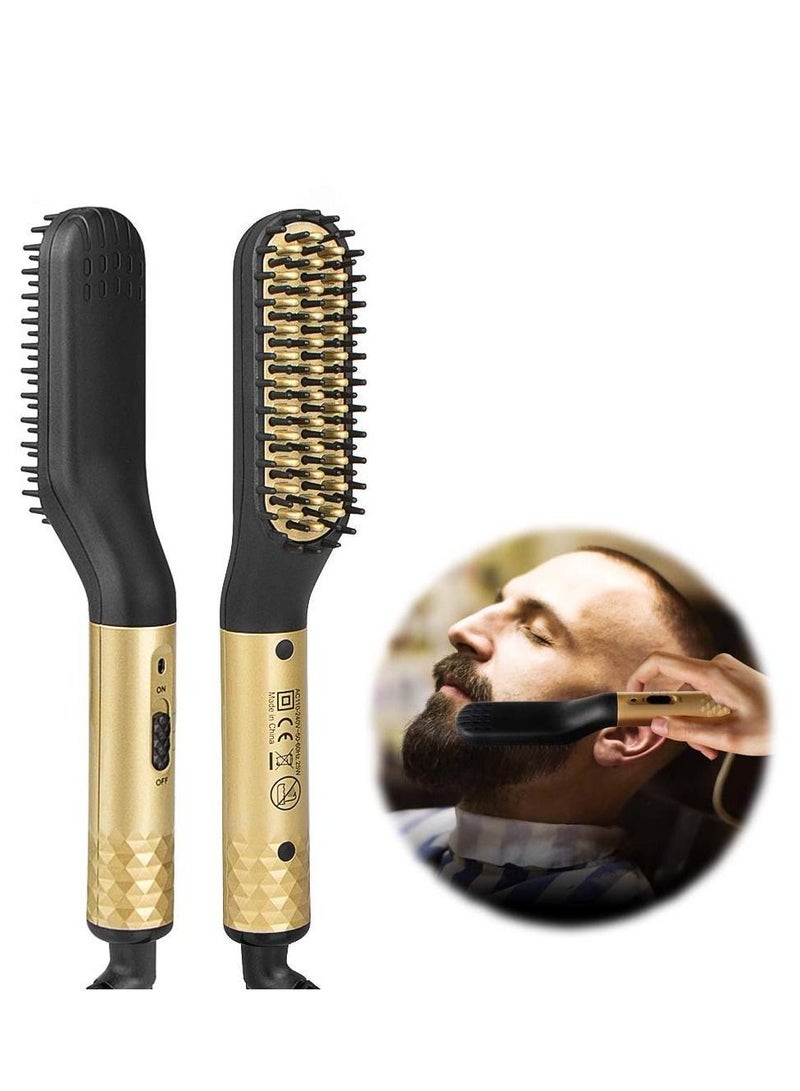 Beard Straightener for Men-Electric Hot Brush Multifunctional Hair Straightening Comb with 30S Fast Heating and Anti-Scald Feature Great Home Travel Gold  - Image 1
