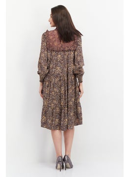 French Connection Women Allover Print Midi Dress, Brown Combo  - Image 4