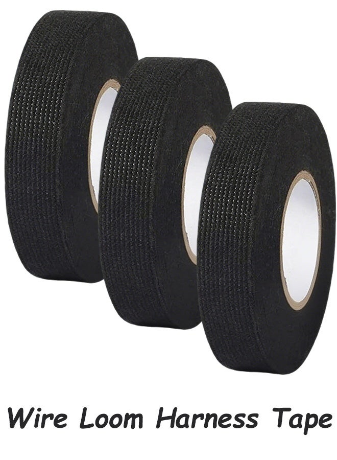 3 لفات الأسلاك تلوح في الأفق شريط الأسلاك تسخير شريط قطعة قماش أسود لاصق شريط لاصق للسيارات سلك حماية العزل الكهربائي تسخير الضوضاء دليل الحرارة 45 متر في المجموع - Image 1