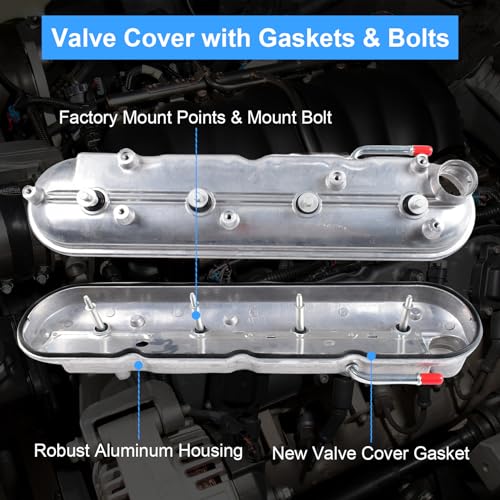 SUSUCAR Engine Valve Cover w/Gaskets & Bolts for 2009-2019 Chevy Silverado Suburban, GMC Sierra Yukon, Cadillac 4.8 5.3 6.0 6.2L 12642655 12637684 (Passenger & Driver Side) - Image 3