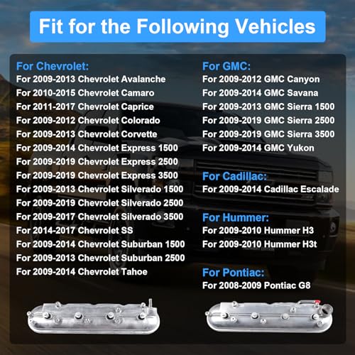 SUSUCAR Engine Valve Cover w/Gaskets & Bolts for 2009-2019 Chevy Silverado Suburban, GMC Sierra Yukon, Cadillac 4.8 5.3 6.0 6.2L 12642655 12637684 (Passenger & Driver Side) - Image 2