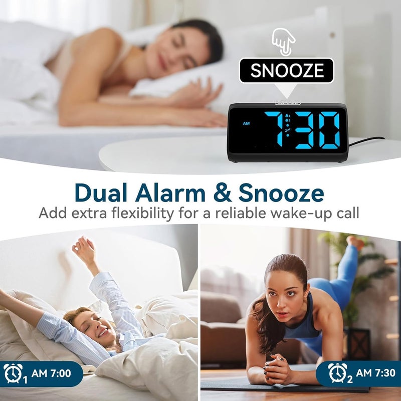 Netzu Digital Alarm Clocks for Bedrooms, Loud Alarm Clock with Dual Alarms, Bold Digits, 5 Dimmers, 4 Volumes, Snooze, Bedside Clock for Deep Sleepers Kids Teens Seniors, Plug in Clock, Easy to Set - Image 3