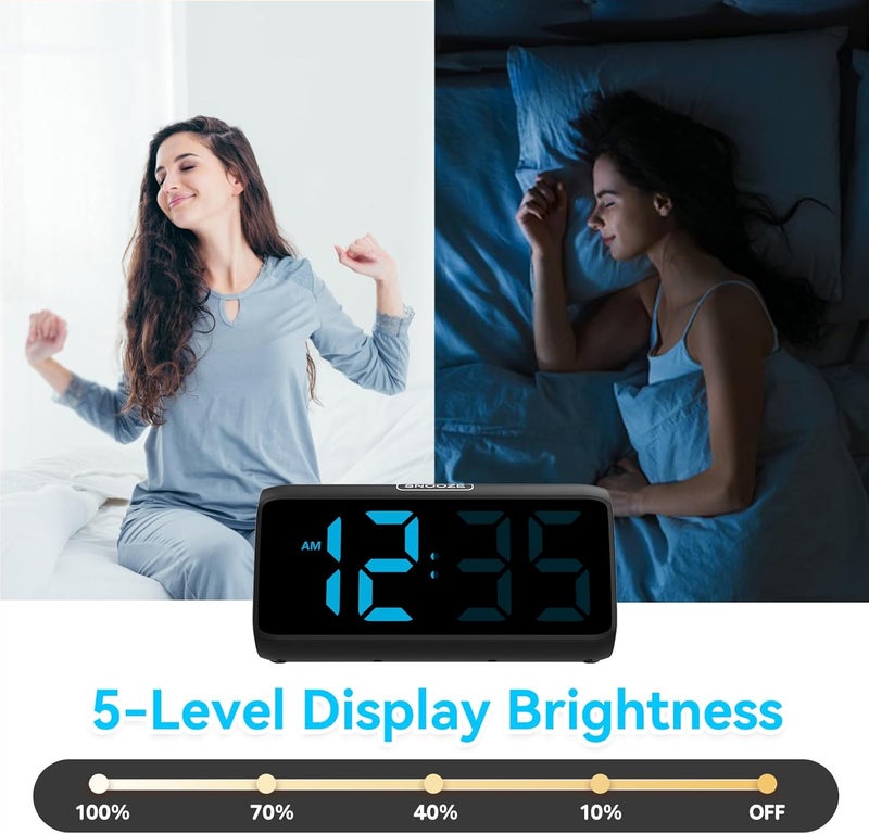 Netzu Digital Alarm Clocks for Bedrooms, Loud Alarm Clock with Dual Alarms, Bold Digits, 5 Dimmers, 4 Volumes, Snooze, Bedside Clock for Deep Sleepers Kids Teens Seniors, Plug in Clock, Easy to Set - Image 5