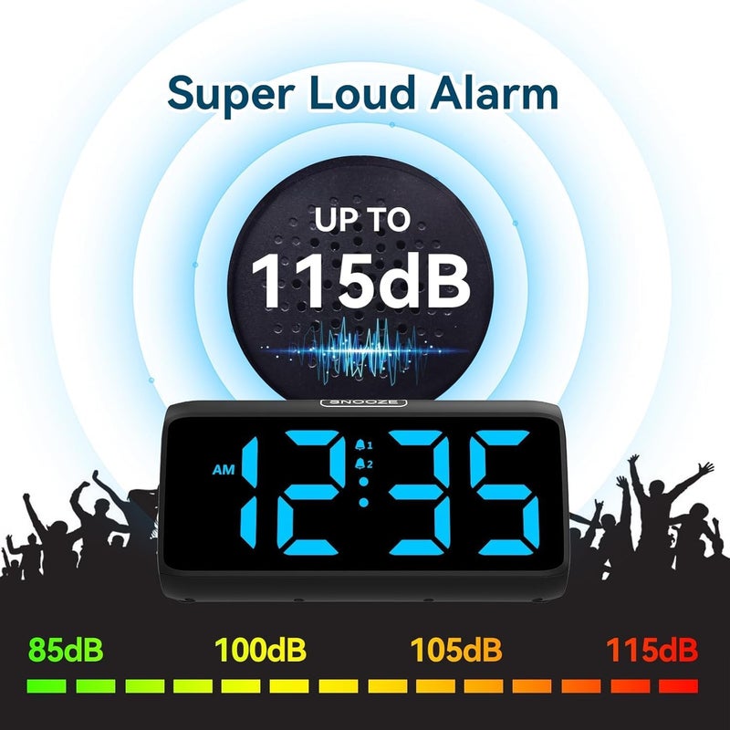 Netzu Digital Alarm Clocks for Bedrooms, Loud Alarm Clock with Dual Alarms, Bold Digits, 5 Dimmers, 4 Volumes, Snooze, Bedside Clock for Deep Sleepers Kids Teens Seniors, Plug in Clock, Easy to Set - Image 4