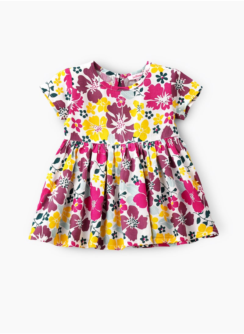Jelliene Colorful Floral Print Viscose Dress for Infant Girls  - Image 1