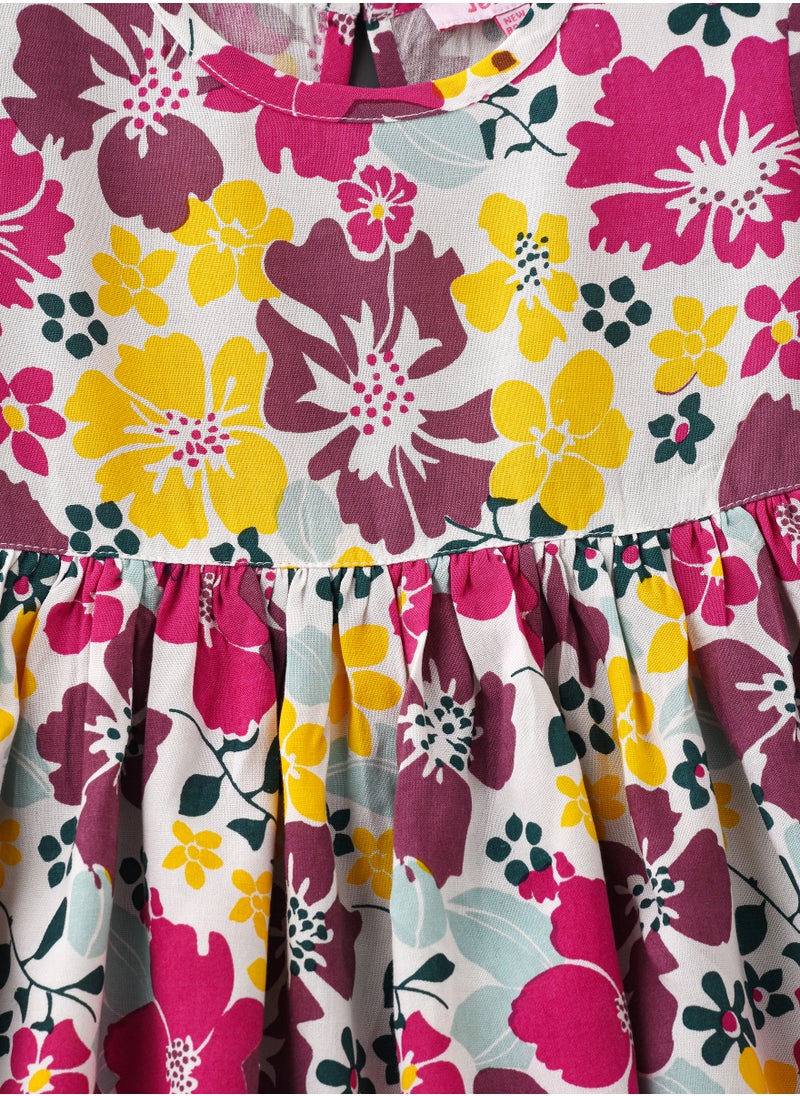 Jelliene Colorful Floral Print Viscose Dress for Infant Girls  - Image 3