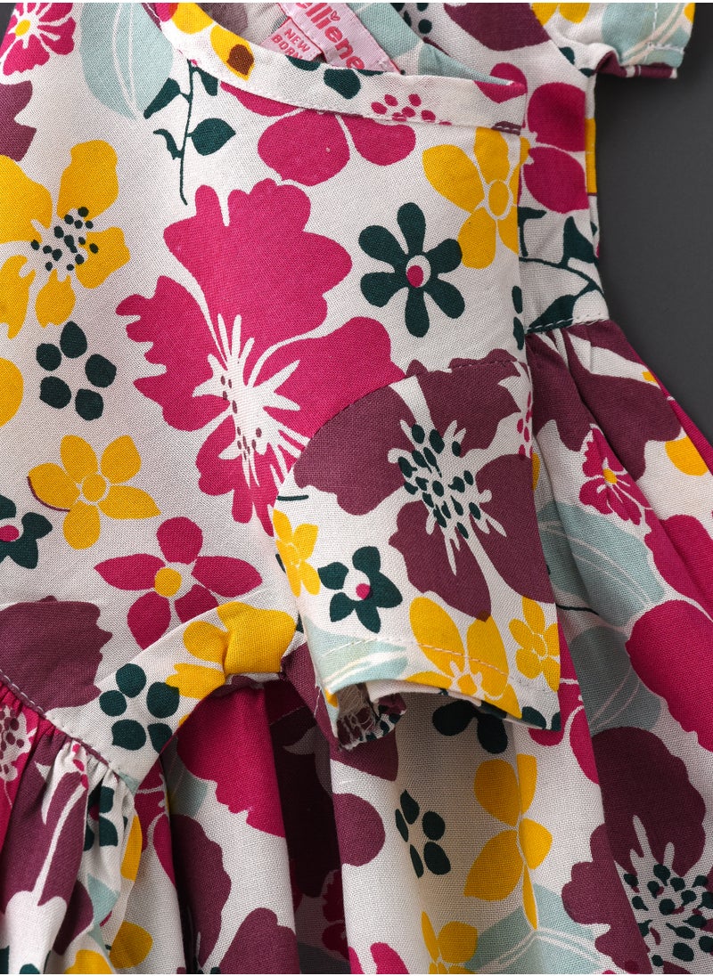 Jelliene Colorful Floral Print Viscose Dress for Infant Girls  - Image 4