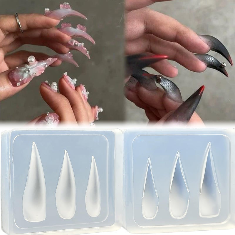 MABKJLF Halloween 3D Nail Molds Silicone MABKJLF Handmade Acrylic Nail Tips Templates 3 Sizes Curved Thickened Stiletto Eagle Claw Cat Dragon Molds Claw Nail Mold Reusable DIY Decoration - Image 3