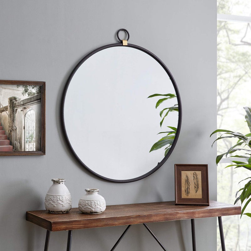 FirsTime Co Marshall Black Round Mirror American Crafted Satin Black 325 x 1 x 36