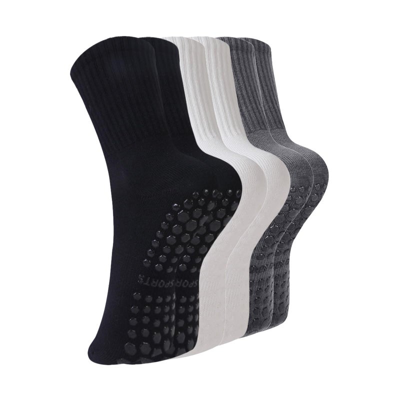 BONANGEL Pilates Socks with Grips for Women, 3 Pairs Womens Grippy Yoga Ballet Barre Hospital Gym Athletic Socks - Image 1