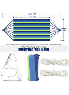 FS COOL FS COOL Large Portable Double Width Hammock Two Person Bed Camping Hammock Hanging Swing Hammock Canvas Striped Adjustable Bed with Rope for Garden Patio Garden Lightweight and Easy to Carry Blue  - Image 2
