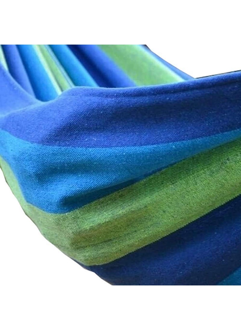 FS COOL - FS COOL Large Portable Double Width Hammock Two Person Bed Camping Hammock Hanging Swing Hammock Canvas Striped Adjustable Bed with Rope for Garden Patio Garden Lightweight and Easy to Carry Blue - Image 1