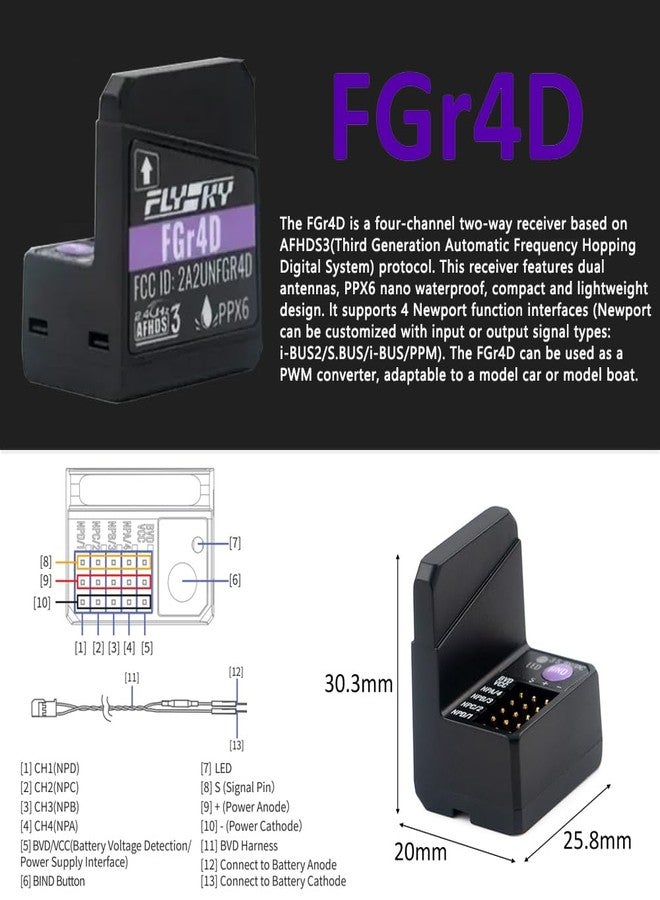 GoolRC Flysky FGr4D Receiver, 2.4GHz 4 Channels AFHDS 3 Receiver Built-in Dual Antenna PWM/PPM/i-BUS2/S.Bus/i-Bus Output Compatible with Flysky Noble NB4 PL18 EL18 RC Transmitter for RC Car Boat - Image 2