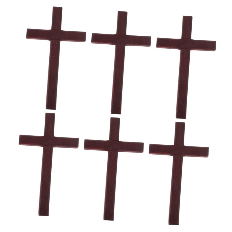 Wooden Handheld Prayer Crosses 6Pcs Dark Red Religious Decor For Church And Home - Image 2