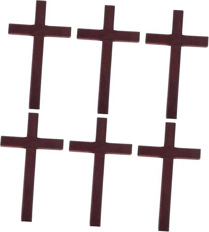 Wooden Handheld Prayer Crosses 6Pcs Dark Red Religious Decor For Church And Home - Image 1