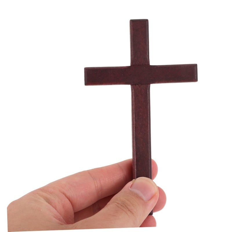 Wooden Handheld Prayer Crosses 6Pcs Dark Red Religious Decor For Church And Home - Image 5
