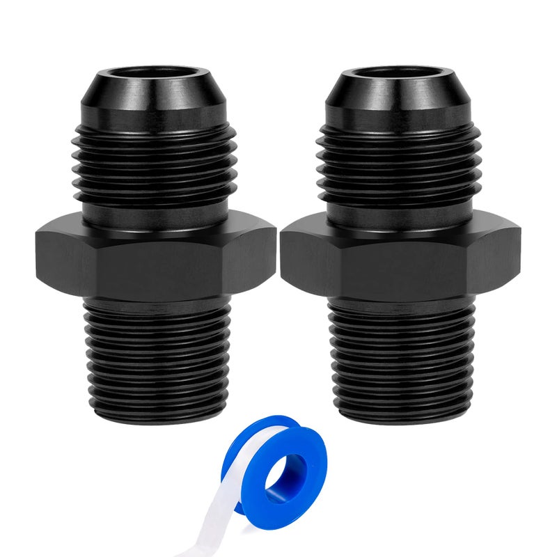Breezliy 8AN Flare to 38 NPT Pipe Adapter Fitting Aluminum AN8 Male Flare to 38 NPT Male Thread Fuel Hose Connector Straight Black Anodized 2PCS - Image 2