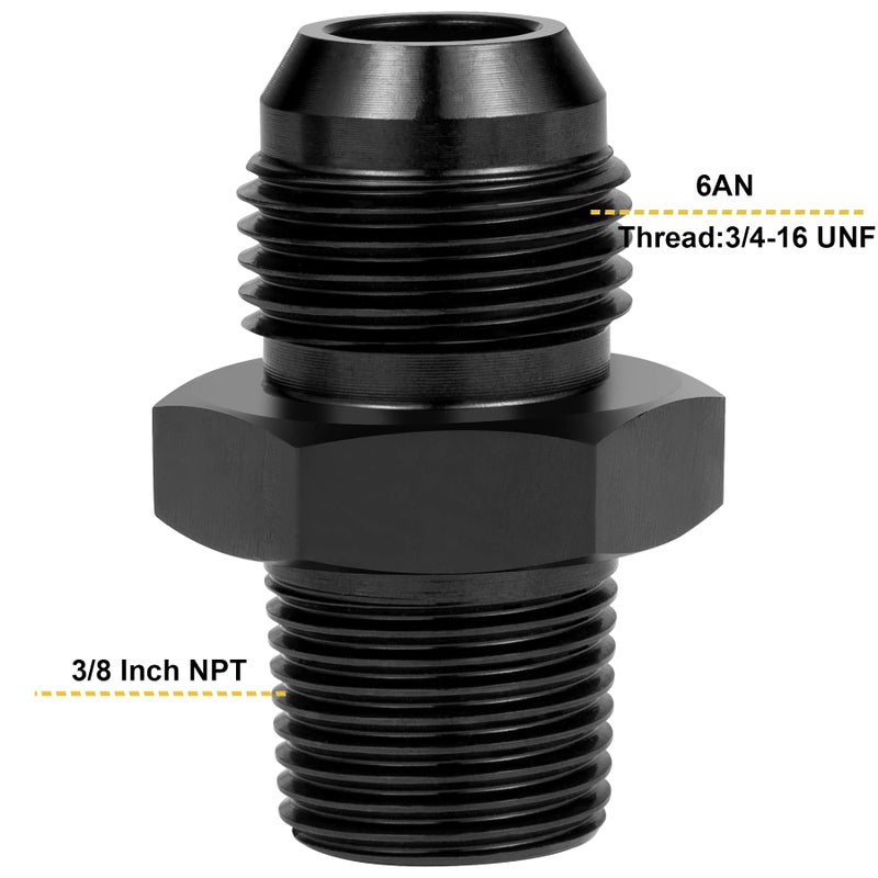 Breezliy 8AN Flare to 38 NPT Pipe Adapter Fitting Aluminum AN8 Male Flare to 38 NPT Male Thread Fuel Hose Connector Straight Black Anodized 2PCS - Image 4