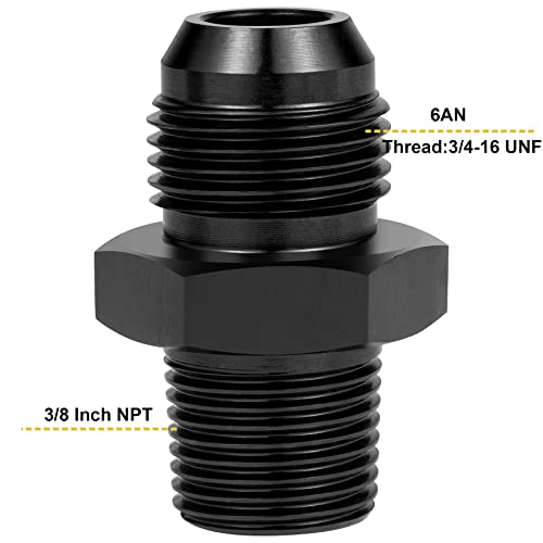 Breezliy 8AN Flare to 38 NPT Pipe Adapter Fitting Aluminum AN8 Male Flare to 38 NPT Male Thread Fuel Hose Connector Straight Black Anodized 2PCS - Image 3