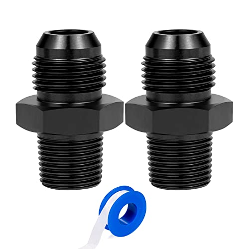 Breezliy 8AN Flare to 38 NPT Pipe Adapter Fitting Aluminum AN8 Male Flare to 38 NPT Male Thread Fuel Hose Connector Straight Black Anodized 2PCS - Image 1