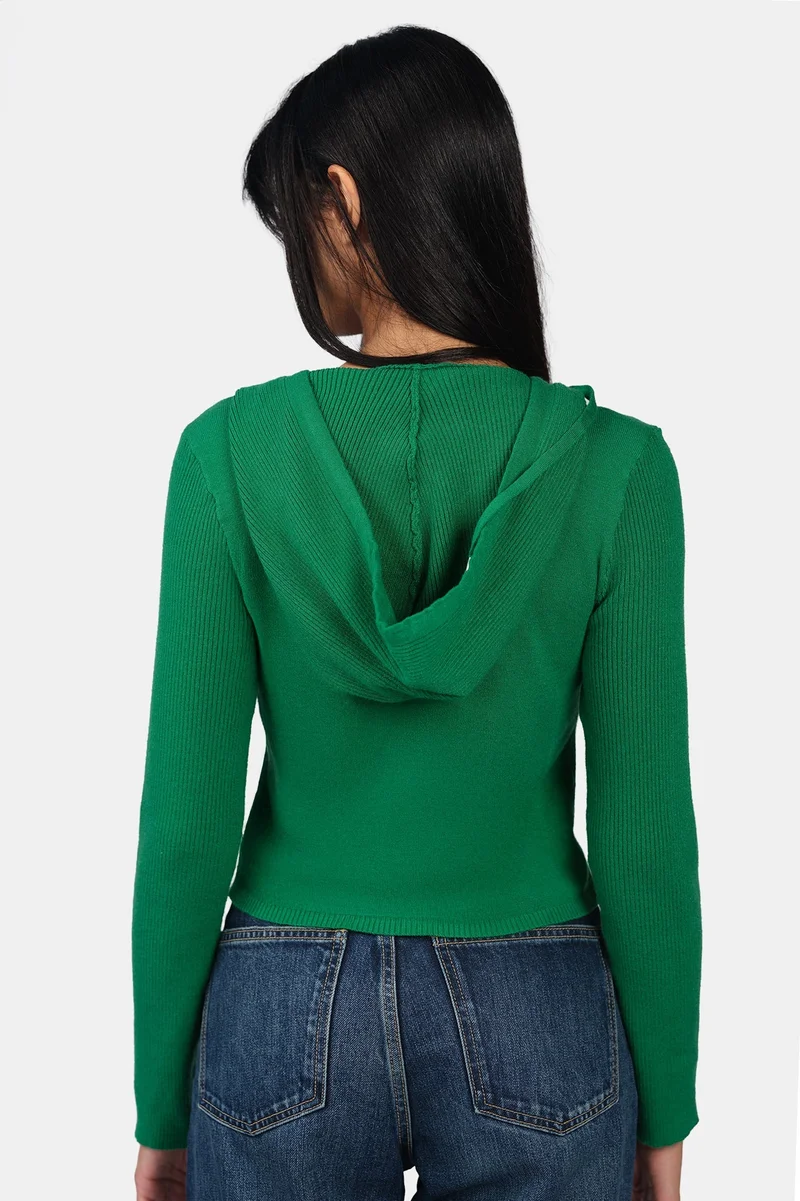 Virgio  Self Design Viscose Half Zip Slim Fit Knit Hoodie for Women for Women | Best Price UAE