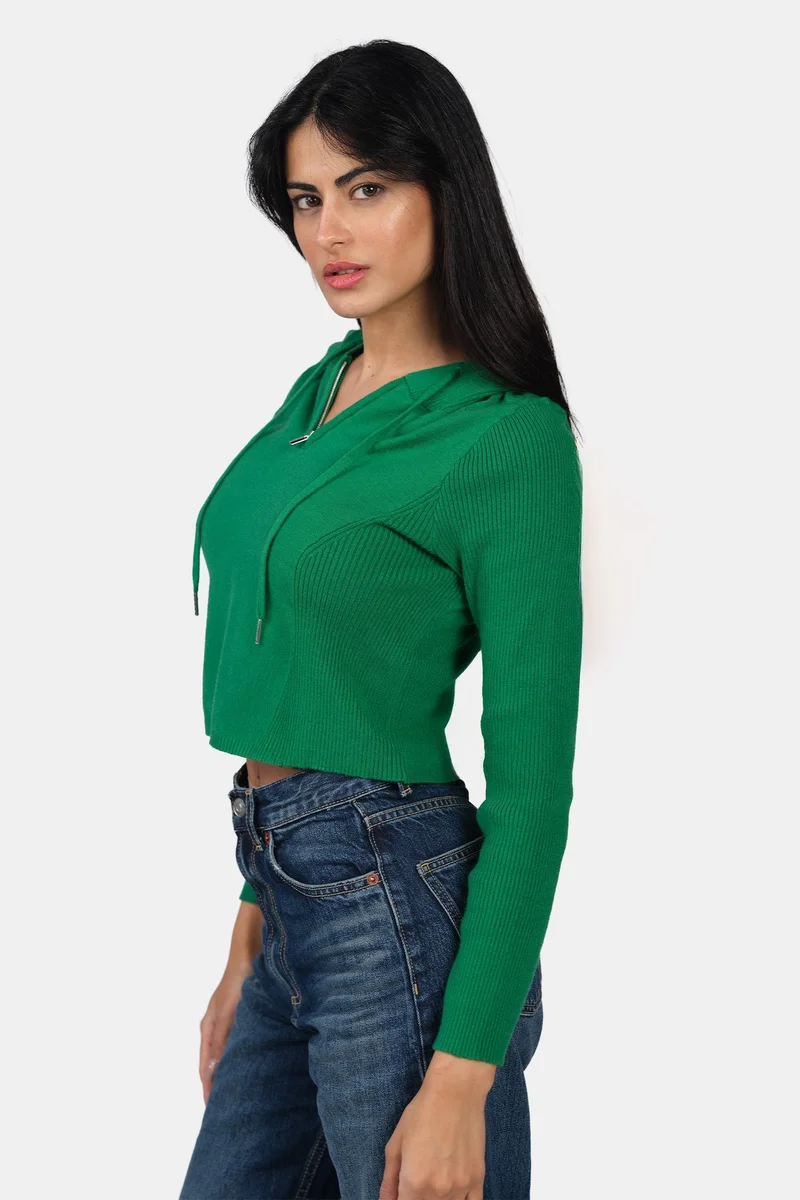 Virgio  Self Design Viscose Half Zip Slim Fit Knit Hoodie for Women for Women | Best Price UAE