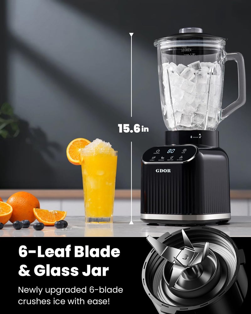 GDOR Professional Blender for Kitchen, 1200 Peak Watts Smoothie Blender, 5 Functions for Ice Crushing & Frozen Fruit, 52 Oz Glass Jar & 24 Oz To-Go Cup Combo, Self-Cleaning, Black - Image 5