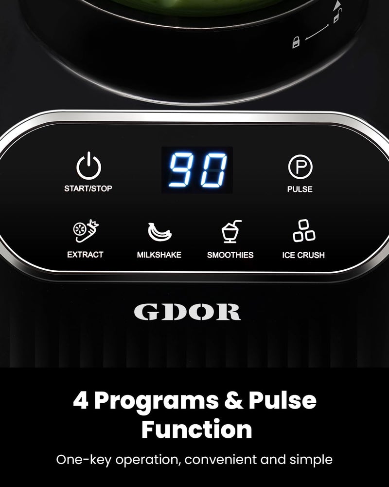 GDOR Professional Blender for Kitchen, 1200 Peak Watts Smoothie Blender, 5 Functions for Ice Crushing & Frozen Fruit, 52 Oz Glass Jar & 24 Oz To-Go Cup Combo, Self-Cleaning, Black - Image 4