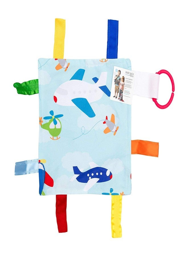 The Learning Lovey Baby Sensory Crinkle & Teething Square Lovey Toy with Closed Ribbon Tags for Increased Stimulation: 8"X8" (Airplanes) - Image 1