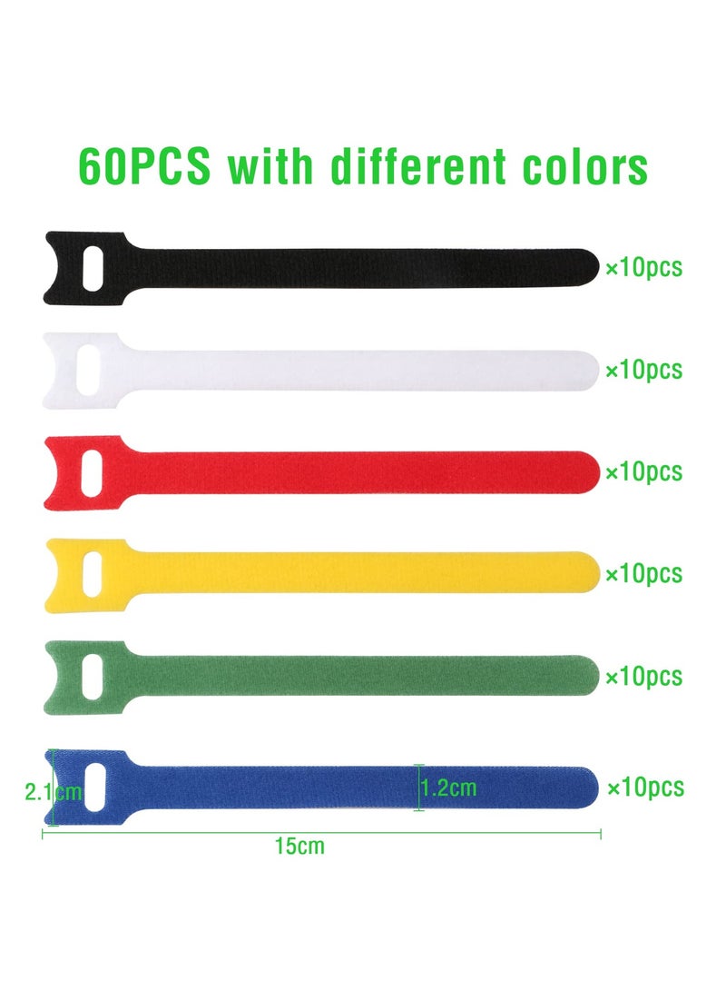 SUNSAR 60Pcs Reusable Cable Tie, Adjustable Straps Tidy Wrap Hook and Loop Fastening Wire Ties - Image 2