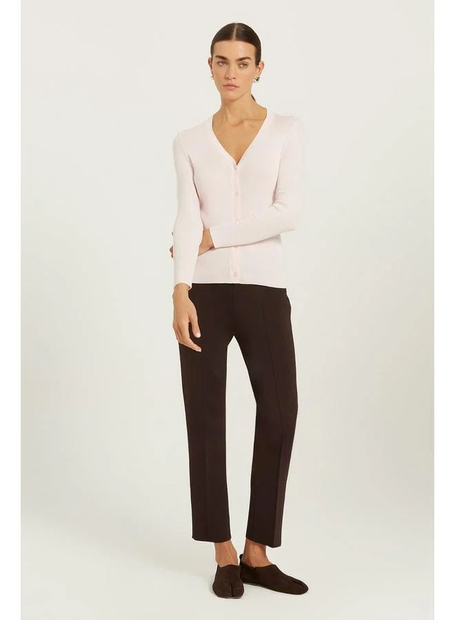 Mısırlı 1951 Dust Pink V-Neck Ribbed Women's Cardigan.