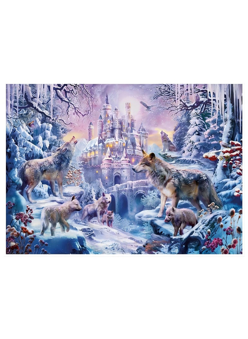 طقم الرسم الماسي 5D DIY، 1000 قطعة ألغاز بانوراما بانوراما، قلعة الذئب، تستخدم مواد ألواح الألغاز المعاد تدويرها، مع مجموعة كاملة من الملحقات، بدون إطار - Image 1