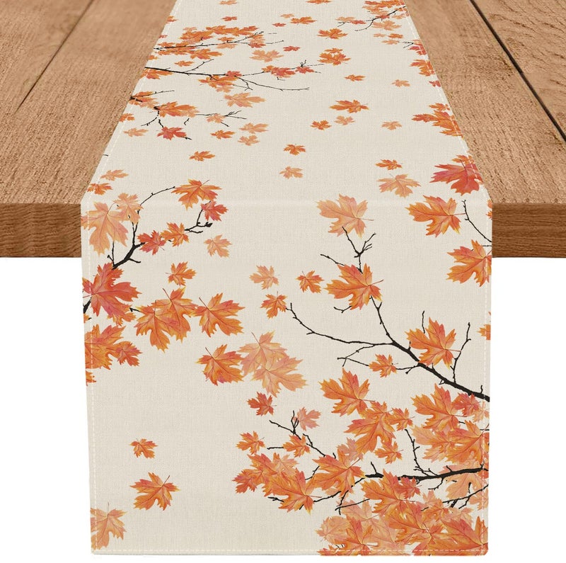 GAGEC Fall Table Runner Maple Branches Autumn Harvest Thanksgiving Table Runner Farmhouse Holiday Kitchen Dining Room Table Decoration 13x72 Inch - Image 1