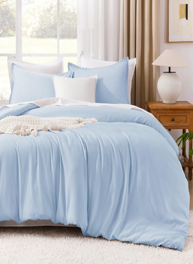 Litanika Comforters Light Blue King Size, 3 Pieces Lightweight Solid Bedding Comforter Set, All Season Fluffy Bed Set (104x90In Comforter & 2 Pillowcases) - Image 1