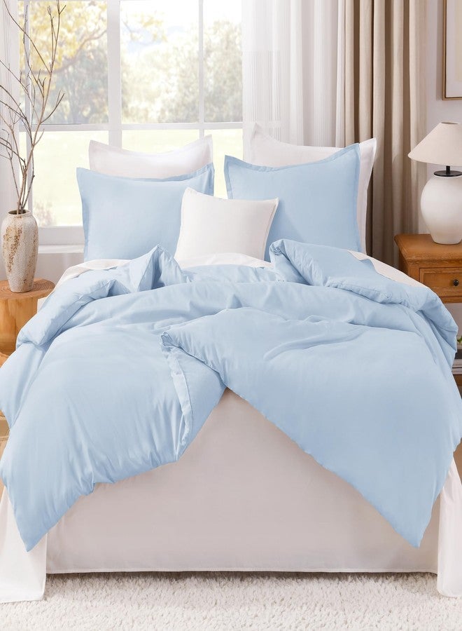 Litanika Comforters Light Blue King Size, 3 Pieces Lightweight Solid Bedding Comforter Set, All Season Fluffy Bed Set (104x90In Comforter & 2 Pillowcases) - Image 3