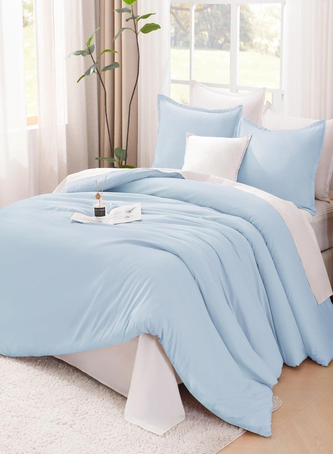 Litanika Comforters Light Blue King Size, 3 Pieces Lightweight Solid Bedding Comforter Set, All Season Fluffy Bed Set (104x90In Comforter & 2 Pillowcases) - Image 2