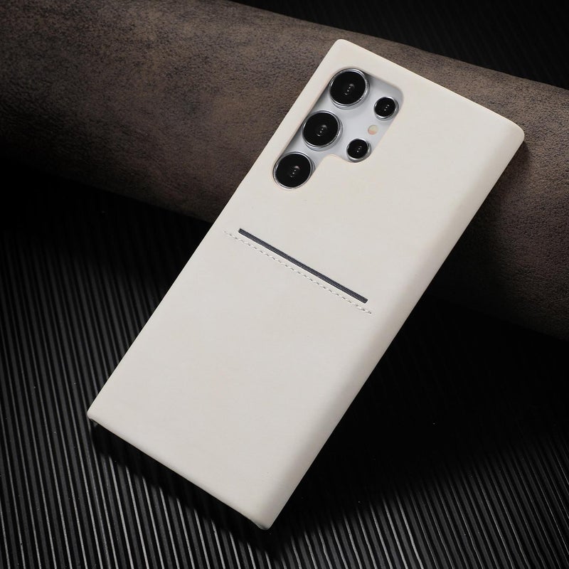 إيروريكس جراب هاتف من جلد الغنم بفتحة بطاقة لهاتف Samsung Galaxy S25 UItra 5G (أبيض) - Image 1