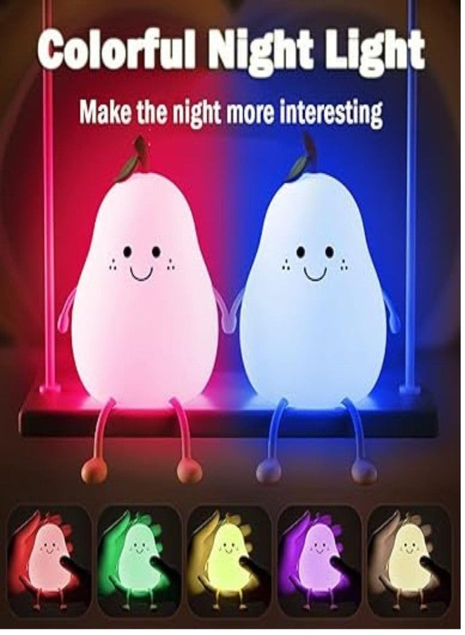 SAPRA Pear Night Light for Kids, Cute Silicone Nursery Pear Lamp for Baby and Toddler,Fruit Night Light for Boys and Girls, Squishy Night Lamp for Bedroom, Bedside Lamp for Kids Room - Image 2