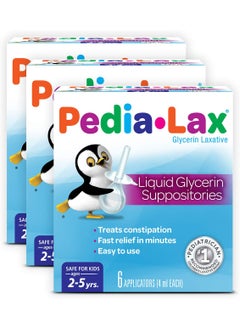 Pedia-Lax Pedia-Lax Laxative Liquid Glycerin Suppositories for Kids, Ages 2-5, 6 CT, 3 Pack 