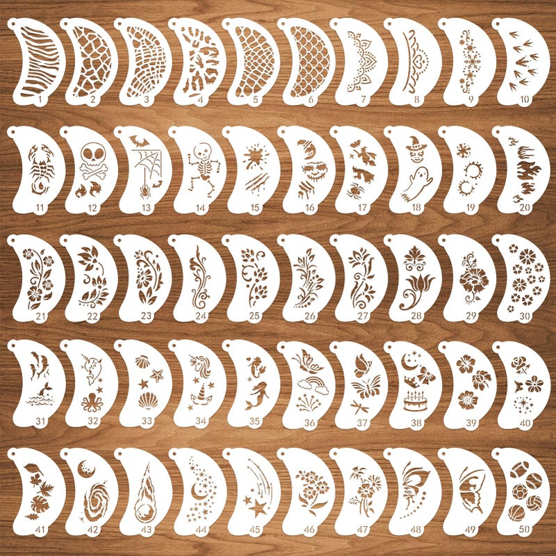 CODOHI 50 Pcs Face Paint Stencils, Body Facial Painting Templates, Diverse Designs for Makeup, Halloween, Party Art Painting - Image 1